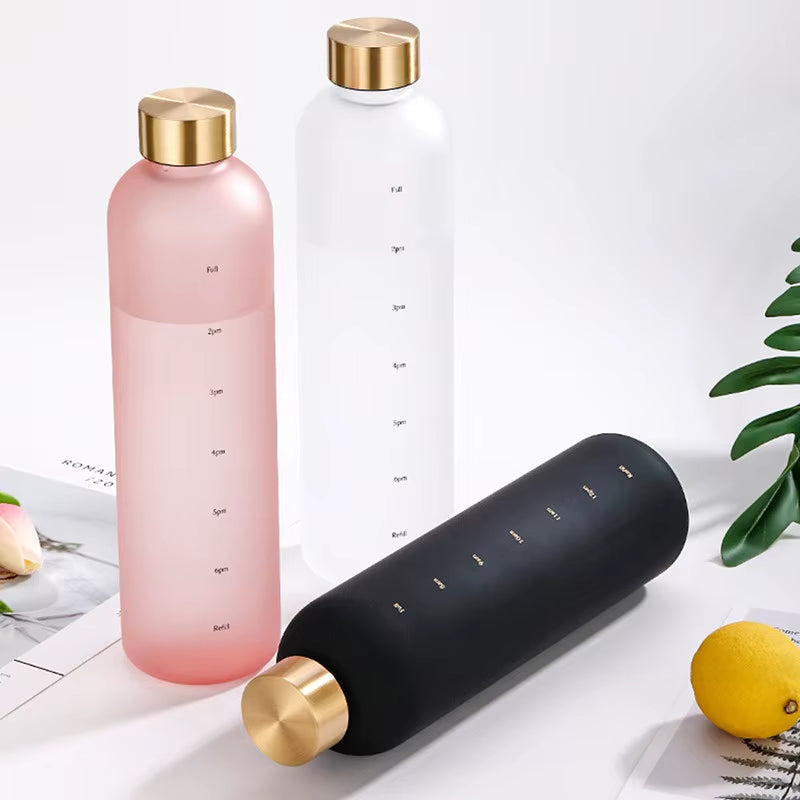 1000ML Water Bottle Sports Water Cup PP Monochrome Sports Kettle Time Scale Outdoor Gradient Water Bottle Portable Durable Cup